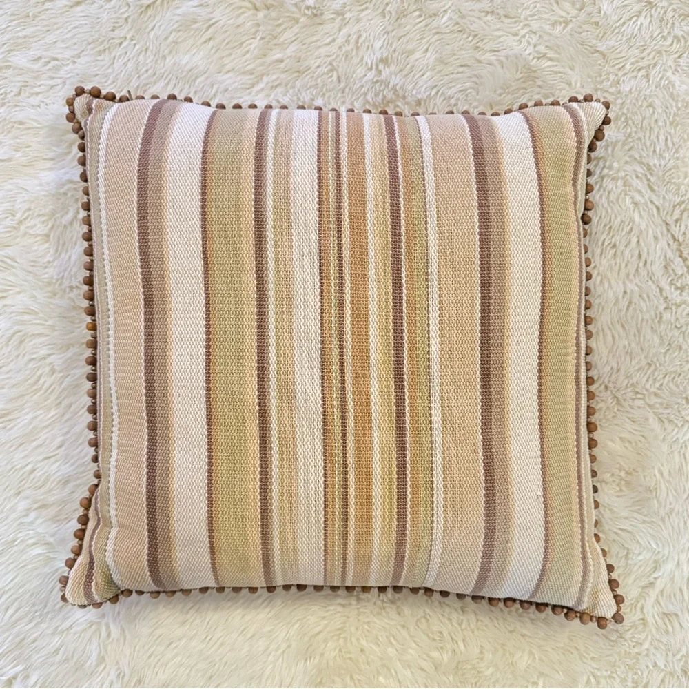 Crate&Barrel Neutral Stripe Beaded Accent Pillow Cover